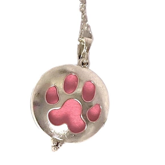 Silver Hollow Out Dog Paw Locket Pendant Essential Oil Pad Necklace - NEW - Picture 2 of 4